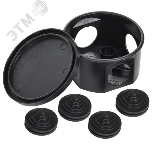 Коробка распаячная КМ41237 для открытой проводки с защелкивающейся крышкой D=75х40мм IP44 4 гермовводов черная (RAL 9005) IEK - фото 5