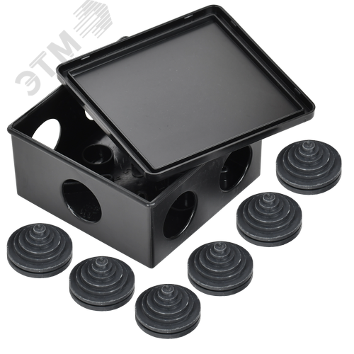 Коробка распаячная КМ41235 для открытой проводки сзащелкивающейся крышкой 85х85х40мм IP44 6         гермовводов черная (RAL 9005) - фото 5