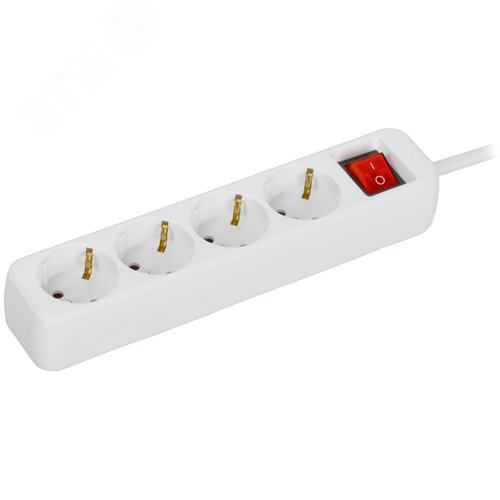 UMA Удлинитель У04К 4 места 5м 3х1,5мм2 16А бел. IEK с кнопкой - фото 1