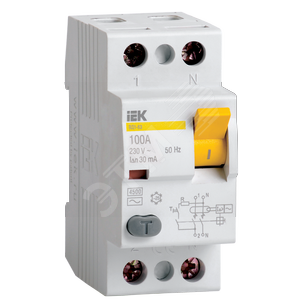 Выключатель дифференциального тока (УЗО) 2п 100А 30мА ВД1-63 АС(Электромеханическое)