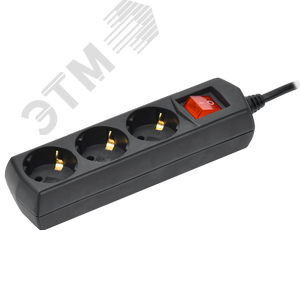 Изображение товара Удлинитель У03В 3 места с заземлением 5м 3х1мм2 10А 250В черный GENERICA (шт)