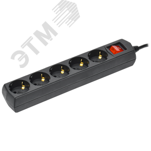 Изображение товара Удлинитель У05В 5 мест с заземлением 5м 3х1мм2 10А 250В черный GENERICA (шт)