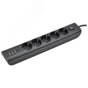 MODERN Удлинитель У05В 5 розеток с заземляющим контактом + USBх4 2м 3х1мм2 16А/250В черный