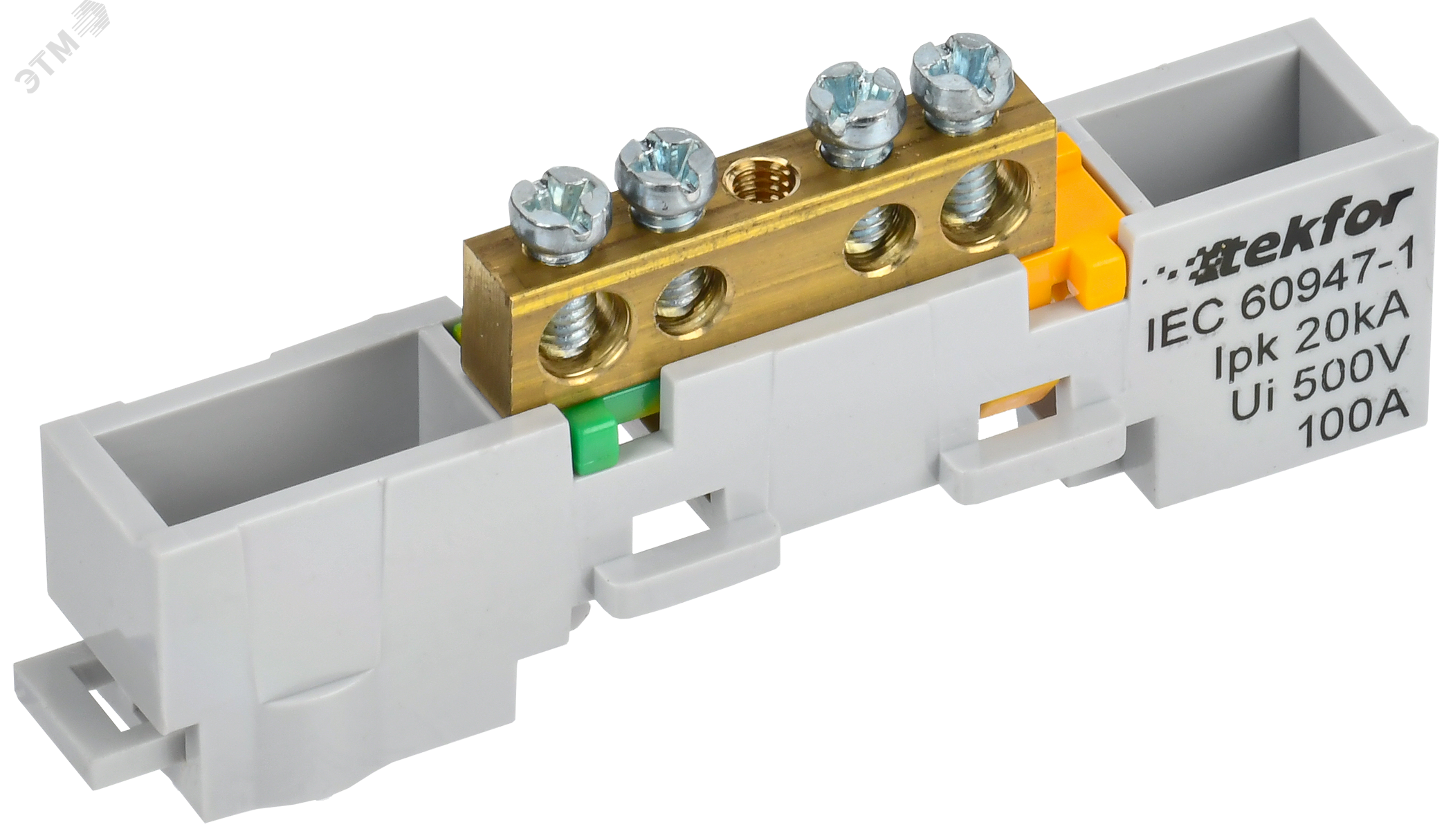 Изображение товара Шина PE земля неизолированная 6х9-4-Ж IEK на DIN-рейке, латунь, 4 контакта