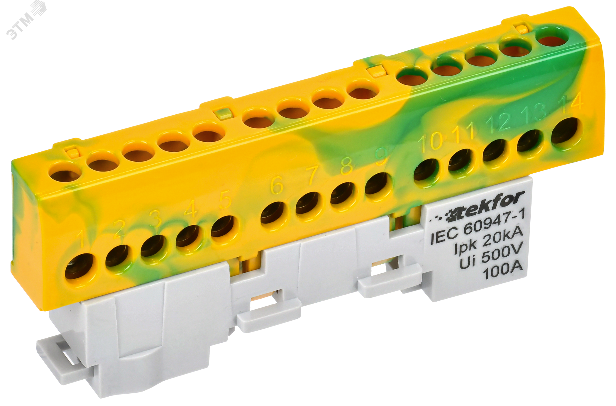 Изображение товара Шина PE земля изолированная TEKFOR 14 контактов 6x9 DIN-рейка Россия
