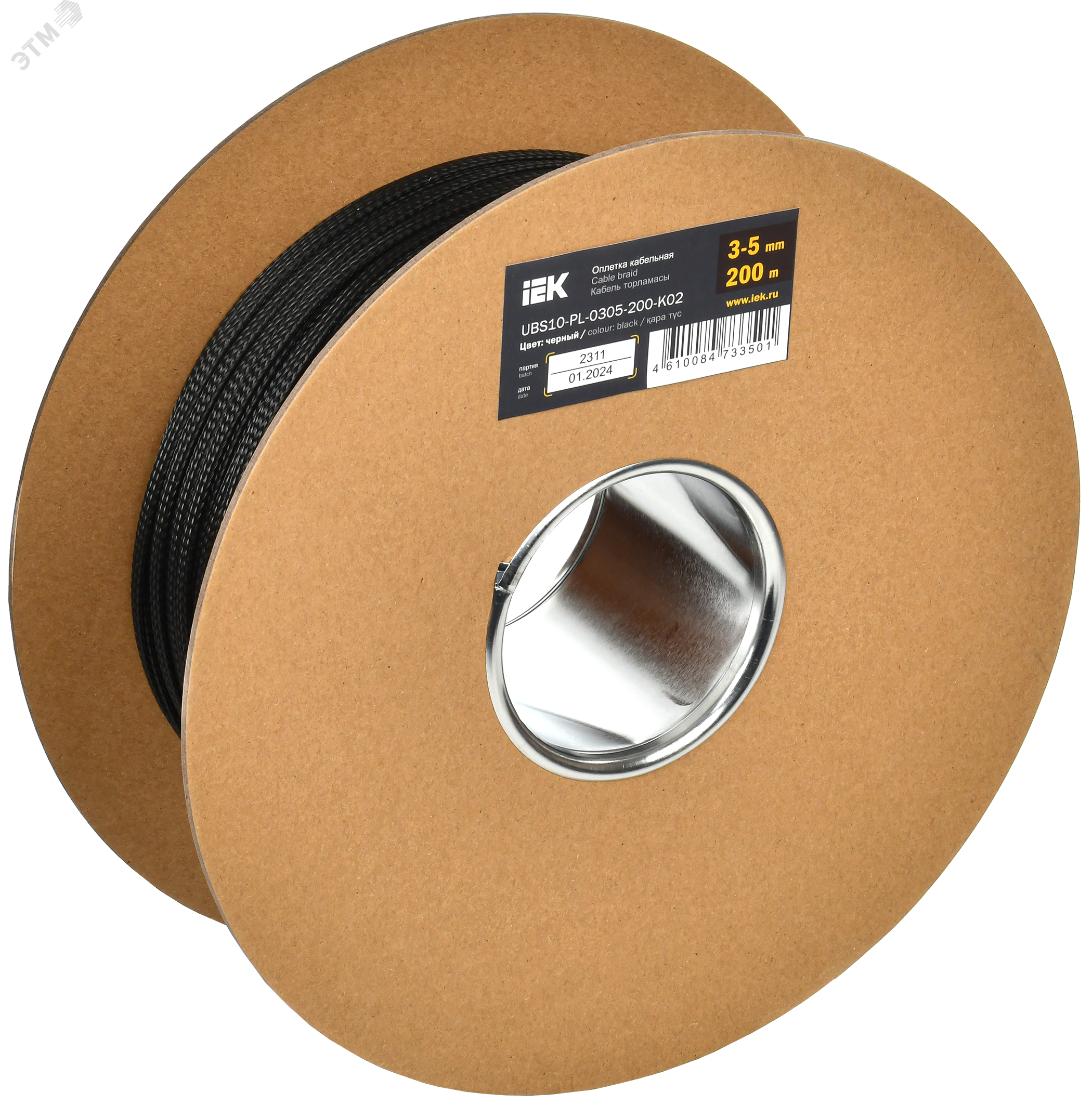 Изображение товара Оплетка кабельная полиэстер 3-5мм 200м черная IEK