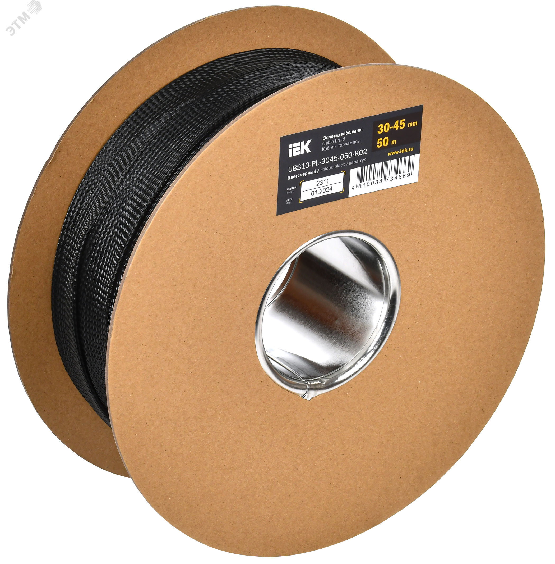Изображение товара Оплетка кабельная полиэстер 30-45мм 50м черная IEK