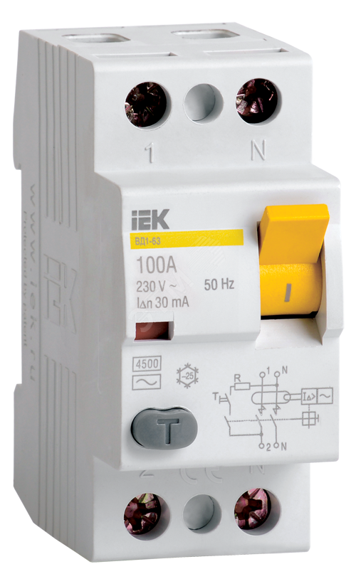 Выключатель дифференциального тока (УЗО) 2п 100А 30мА ВД1-63 АС(Электромеханическое) MDV10-2-100-030 IEK - превью 2