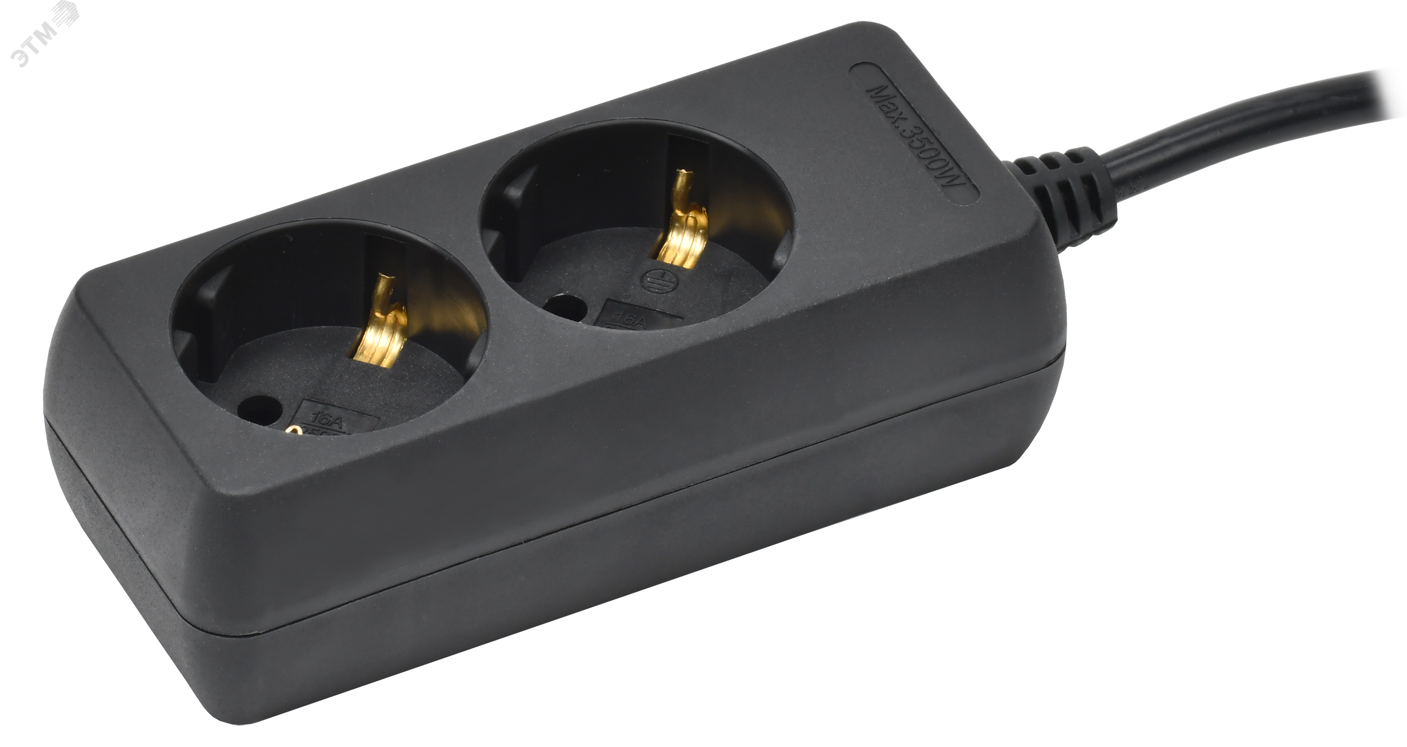 Изображение товара Удлинитель У02 2 места с заземлением 5м 3х1мм2 16А 250В черный IEK