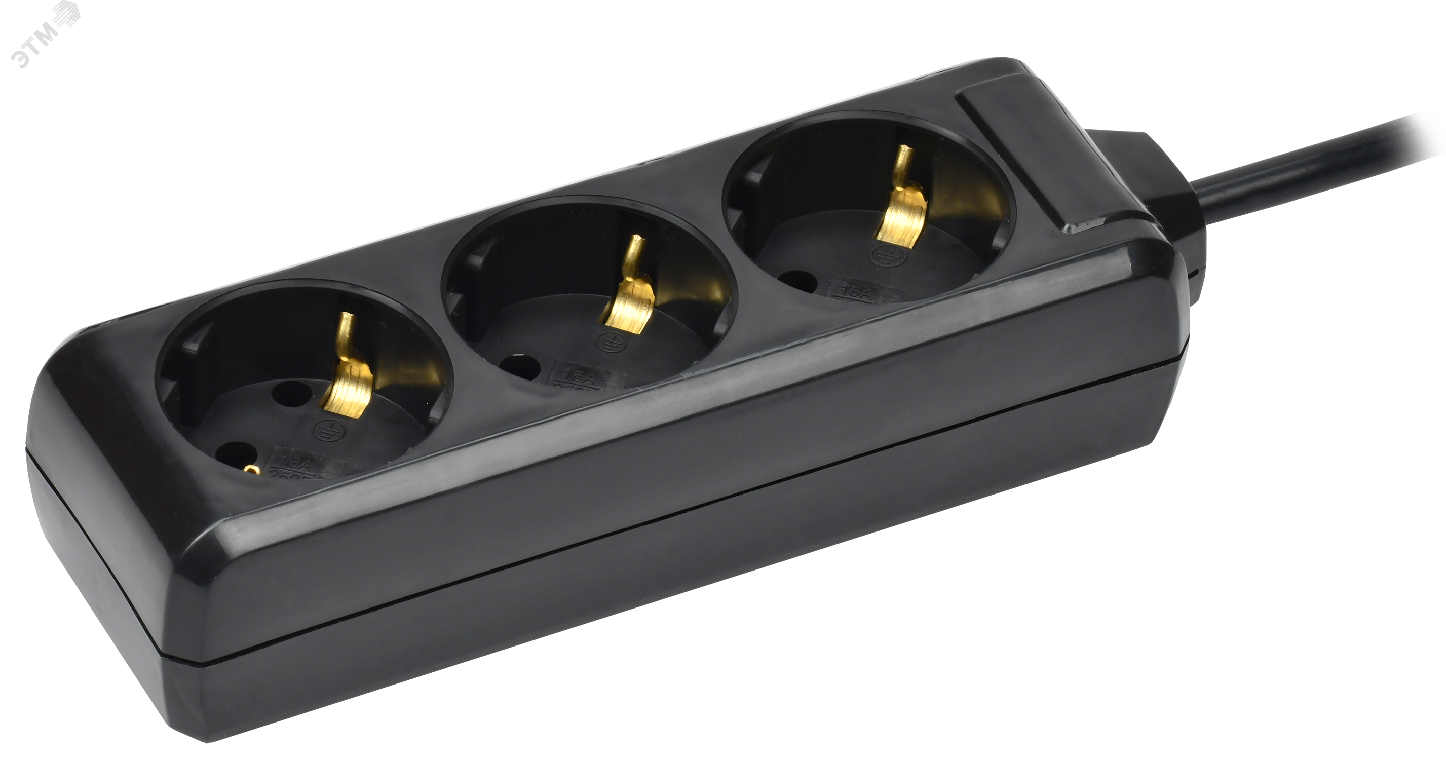 Изображение товара Удлинитель 3 места с заземлением 1,5м 16А IP20 черный IEK У03