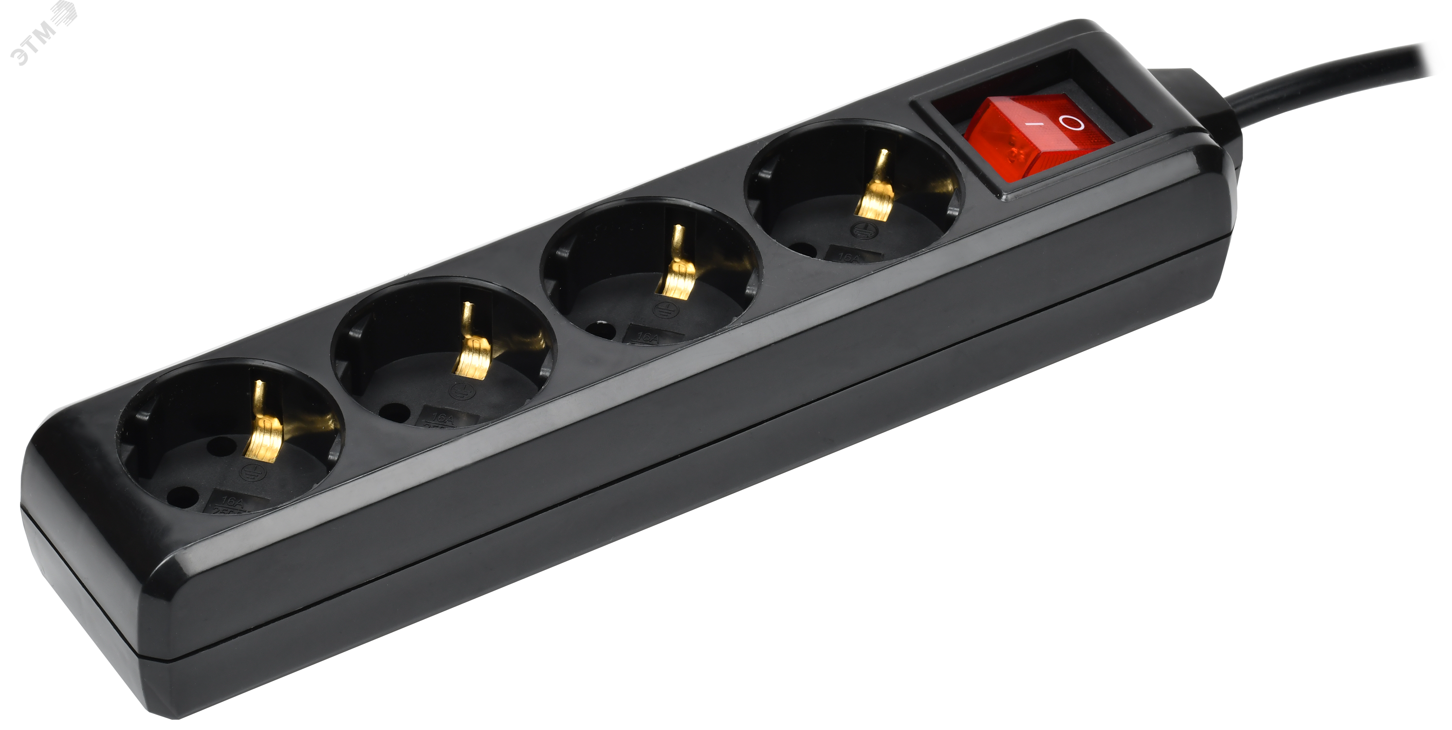 Изображение товара Удлинитель У04К 4 места с заземлением 5м 3х1мм2 16А 250В черный (шт)