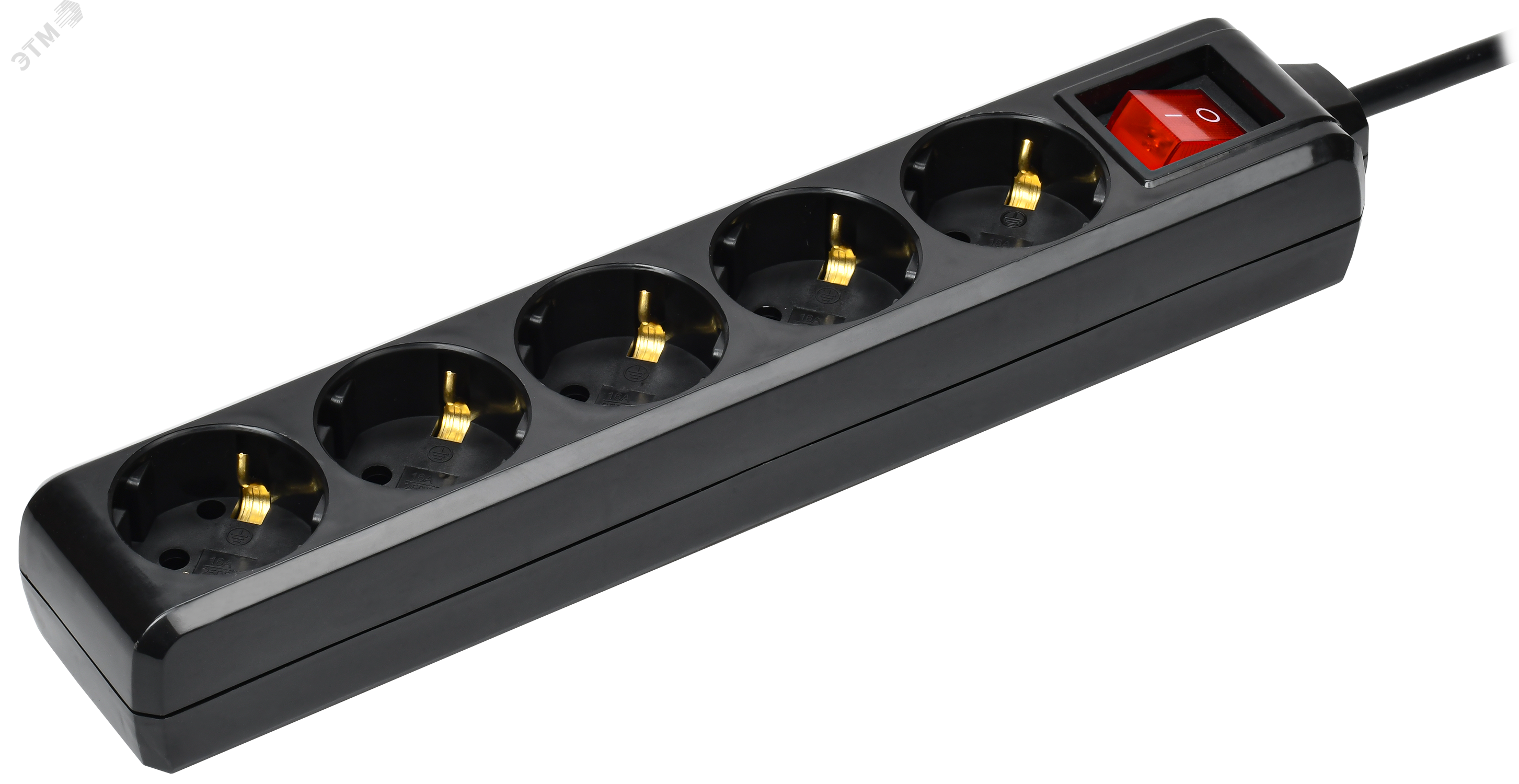 Изображение товара Удлинитель с 5 розетками заземлением 3м IEK У05К черный