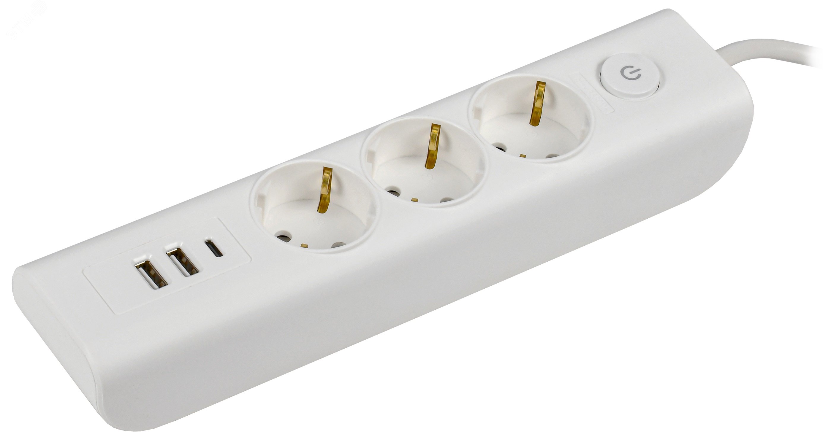 Изображение товара MODERN Удлинитель У03В 3 розетки с USB 2 м белый - бытовой удлинитель с заземляющими контактами