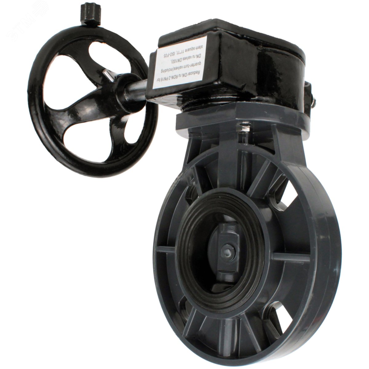 Изображение товара Затвор дисковый поворотный НПВХ-НПВХ Дн50 Ру10 с редуктором