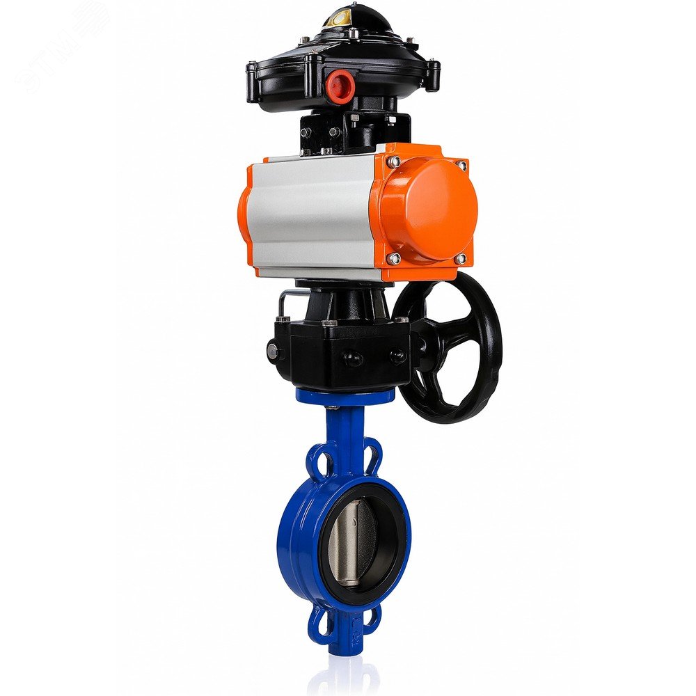 Изображение товара Затвор дисковый поворотный AL-316L-EPDM Ду32 Ру16 с пневмоприводом и ручным дублером