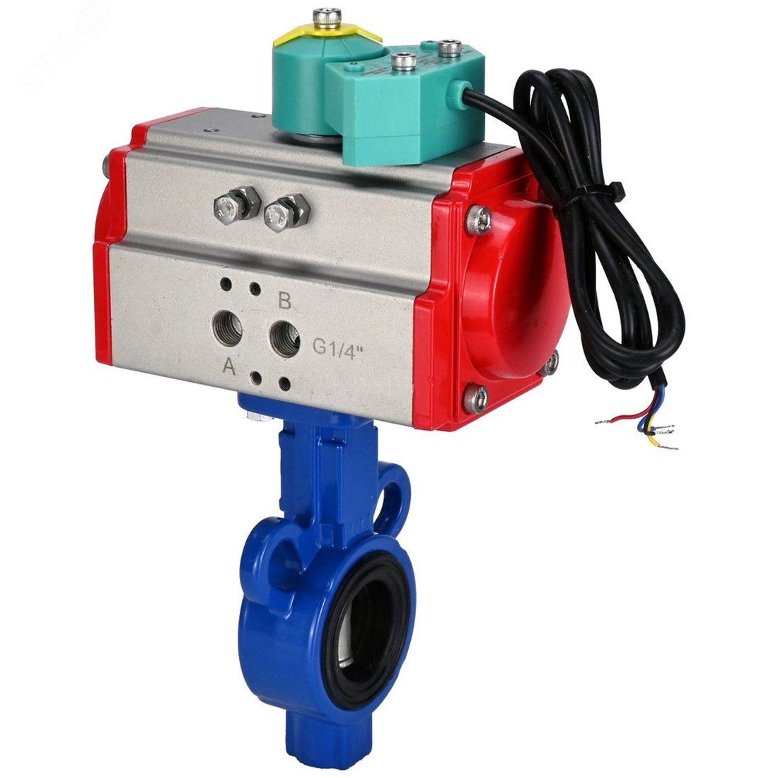 Изображение товара Затвор дисковый поворотный AL-316L-EPDM Ду25 Ру16 с пневмоприводом и магнитным переключателем