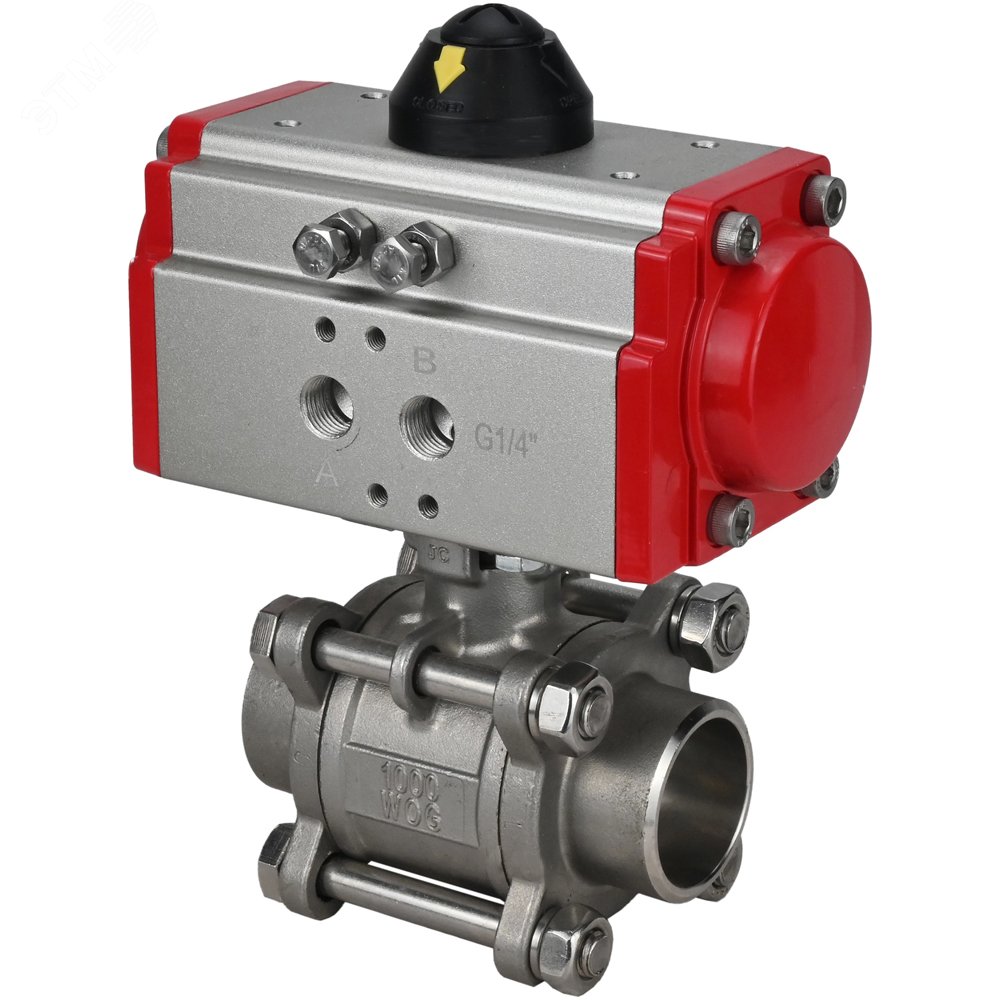 Изображение товара Кран шаровой Ду50 Ру40 с пневмоприводом из нержавеющей стали 316 полнопроходной