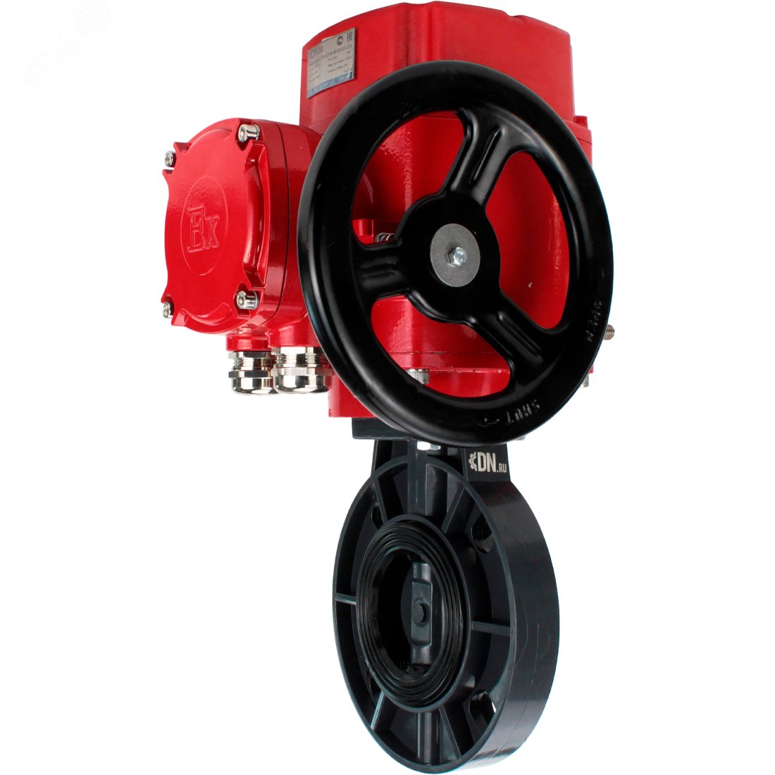 Изображение товара Затвор дисковый поворотный из НПВХ Dn200 Ру10 электропривод взрывозащищенный