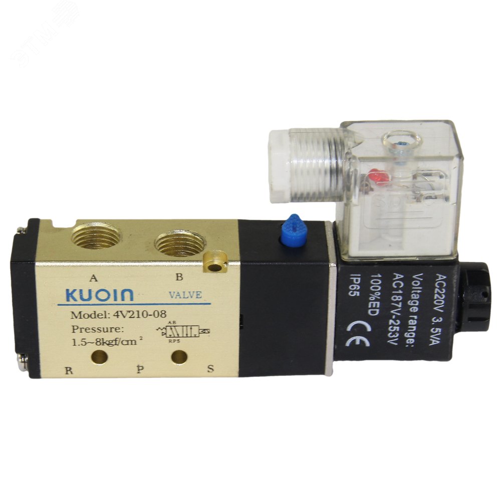 Изображение товара Пневмораспределитель KUOIN PND3-S1EM-52-1NC-J08-220VAC 1/4 5-канальный