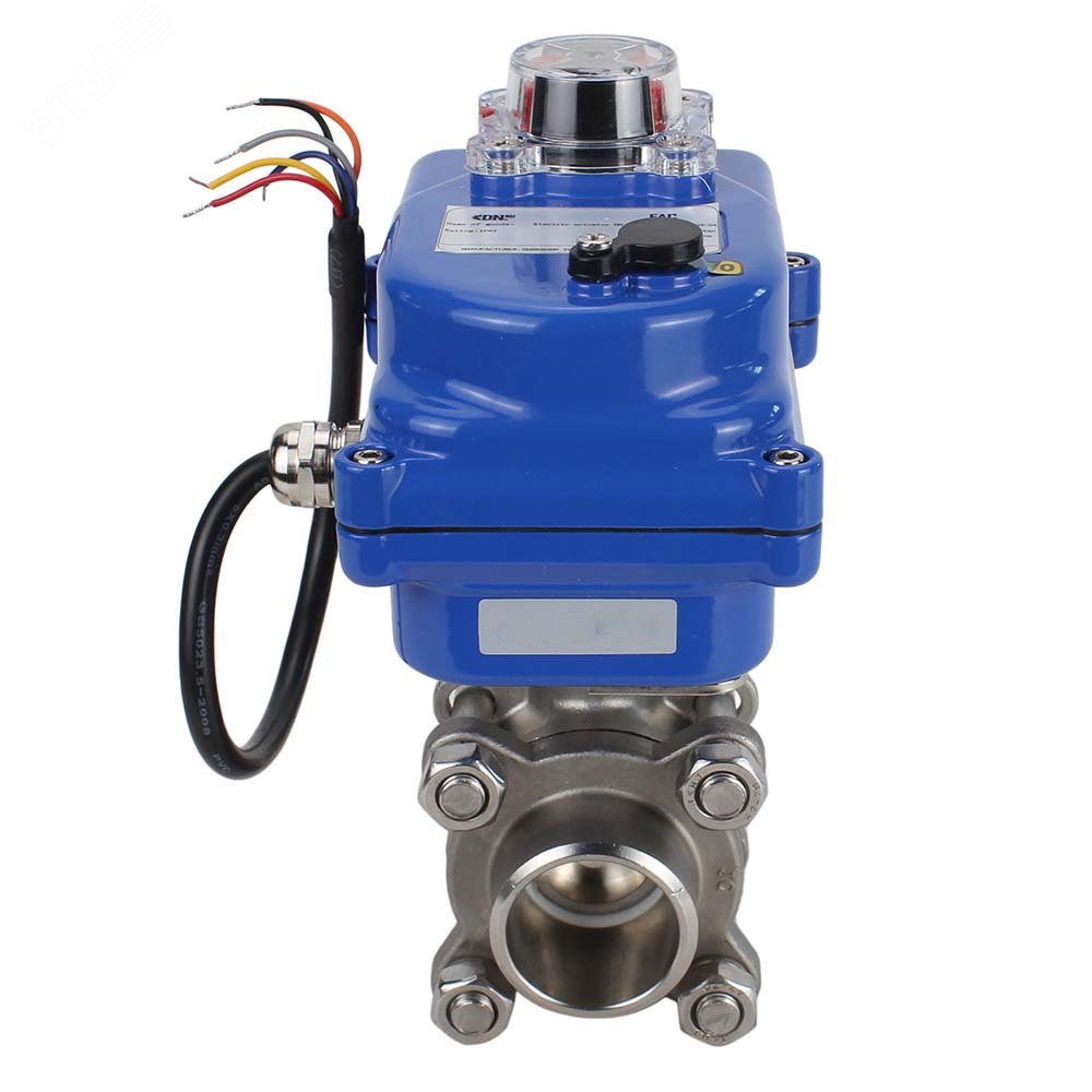 Изображение товара Кран шаровой КШПП 316.200-ISO Ду20 Ру63 полнопроходной двухходовой, нержавеющая сталь SS316, под приварку, уплотнение PTFE, 1/4-оборотный электропривод 003 blue 220В (шт)