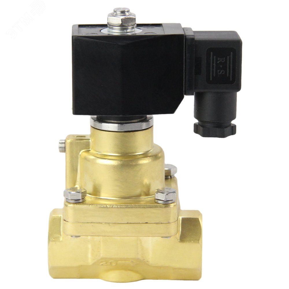 Изображение товара Клапан электромагнитный соленоидный двухходовой поршневый V2W-1000P-NC Ду32 Ру12 корпус - латунь, уплотнение PTFE, резьба G, с катушкой 24В DC (шт)