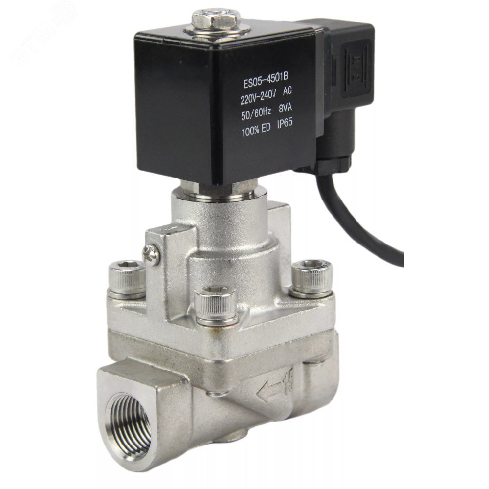 Изображение товара Клапан электромагнитный соленоидный двухходовой поршневый V2W-901P-NC на высокое давление Ду20 (3/4 дюйм), Ру6-100 корпус сталь 304, уплотнение PTFE, резьба G, с катушкой 220В (шт)