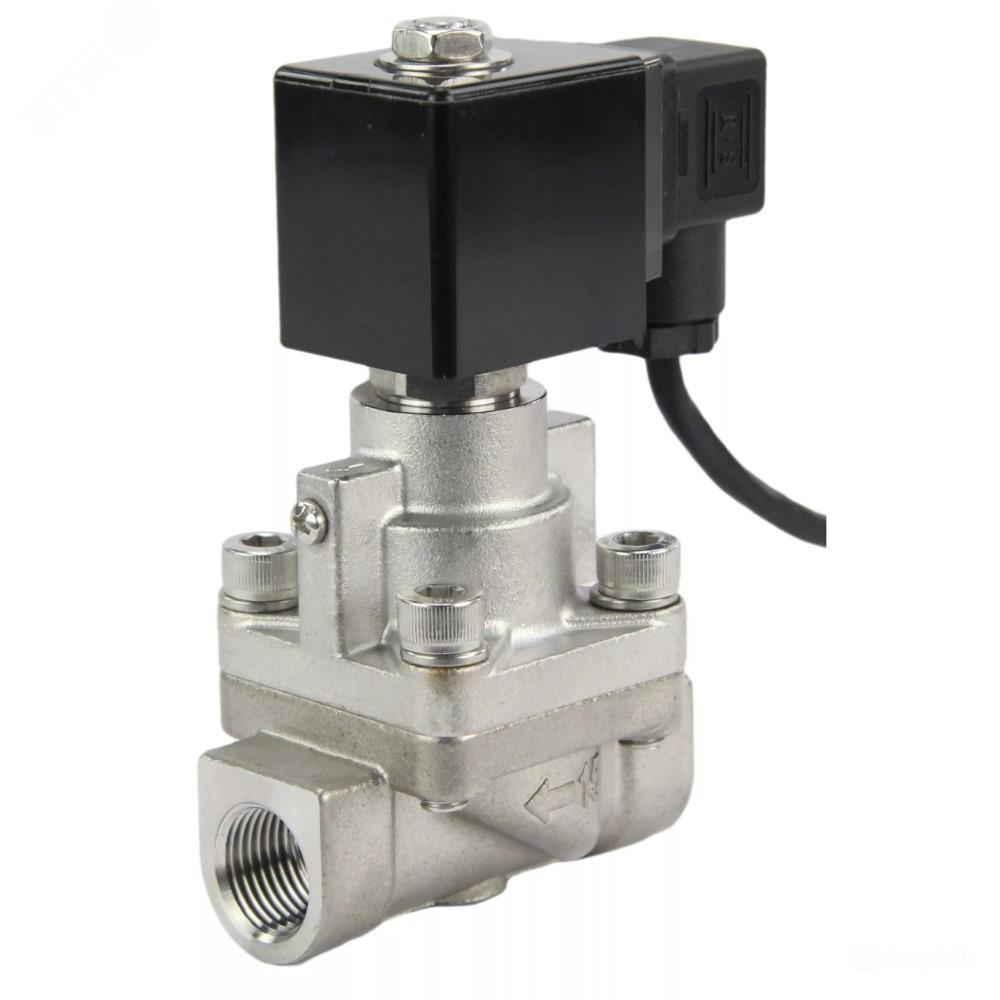 Изображение товара Клапан электромагнитный соленоидный двухходовой поршневый V2W-901P-NC на высокое давление Ду20 (3/4 дюйм), Ру6-100 корпус сталь 304, уплотнение PTFE, резьба G, с катушкой 24В (шт)