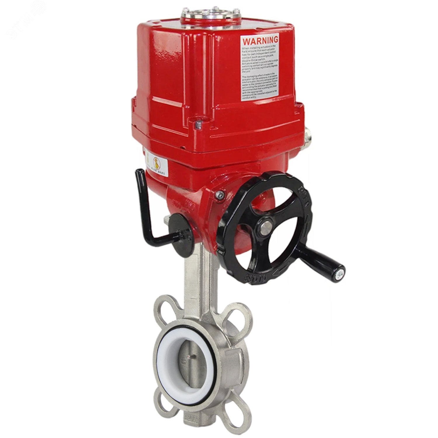 Изображение товара Затвор дисковый поворотный 316L-316L-PTFE Ду50 Ру16, корпус и диск нержавеющая сталь 316L, уплотнение PTFE, с электроприводом EX-010 220В (шт)