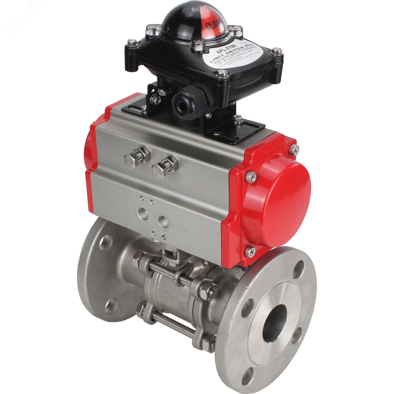 Изображение товара Кран шаровой КШФПТ-ISO.304.180 Ду25 Ру40, нержавеющая сталь, фланцевый, пневмопривод