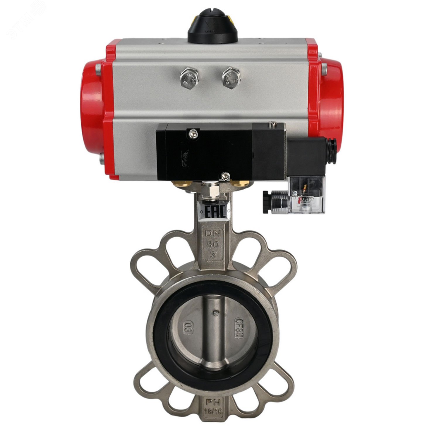 Изображение товара Затвор дисковый поворотный из нержавеющей стали 316L DN50 с пневмоприводом