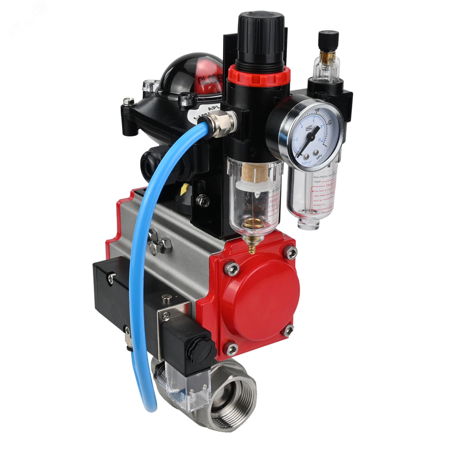 Изображение товара Кран шаровой Ду25 Ру63 из нержавеющей стали с пневмоприводом для систем водоснабжения