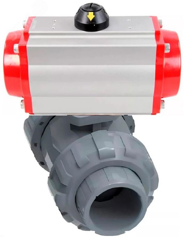 Изображение товара Кран шаровой НПВХ-НПВХ-E-FP-GRM-ISO Дн40 Ру10 полнопроходной, клеевой с разборным муфтовым соединением, корпус - UPVC (НПВХ), шар - UPVC (НПВХ), уплотнение - EPDM, с пневмоприводом DA-052 двойного действия (шт)