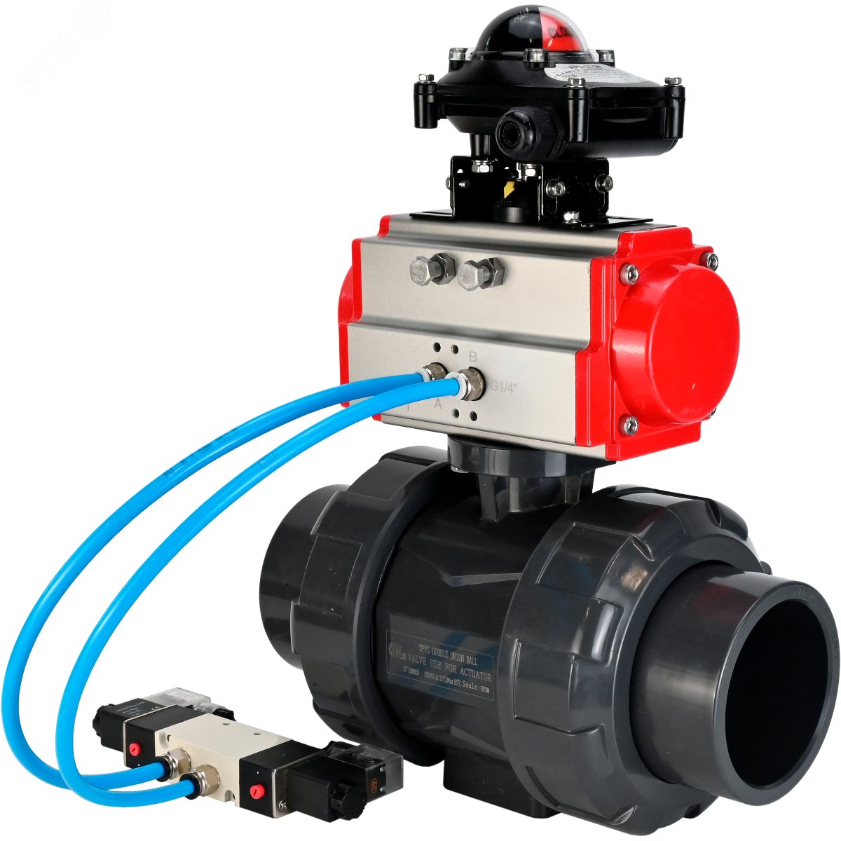 Изображение товара Кран шаровой полнопроходной НПВХ 20 мм Ру10 с пневмоприводом DN.ru