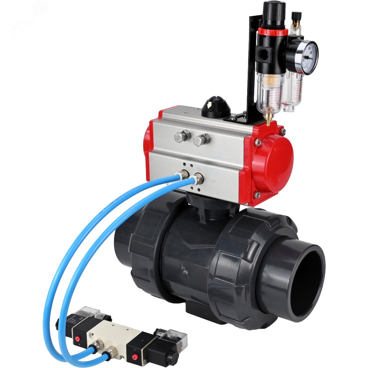 Изображение товара Кран шаровой НПВХ полнопроходной с пневмоприводом 40мм DN.ru