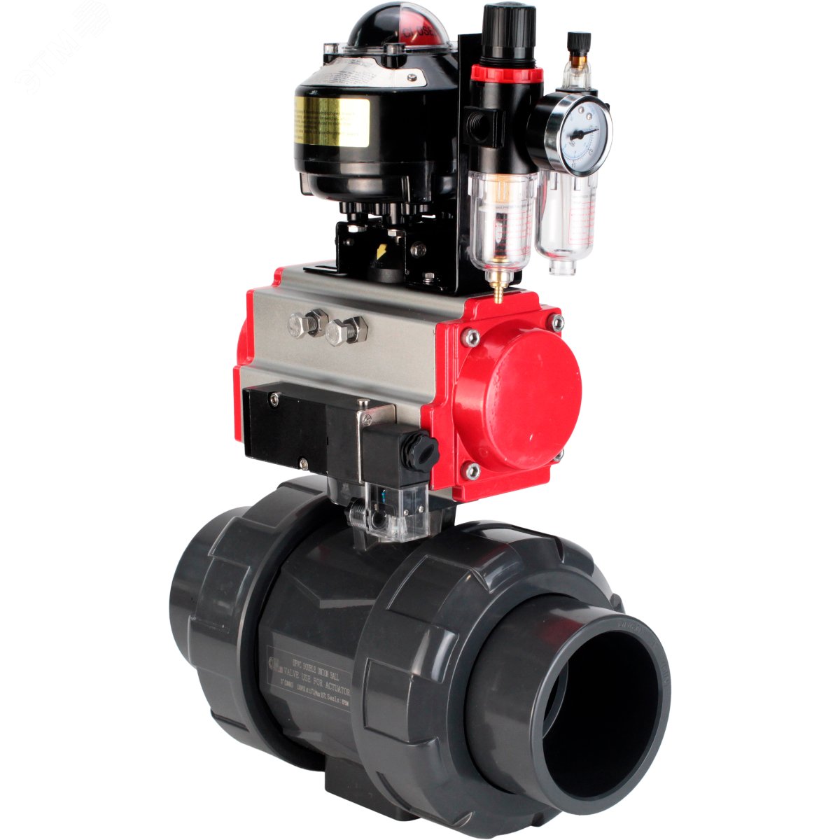 Изображение товара Кран шаровой НПВХ с пневмоприводом DN.ru Дн50 Ру10