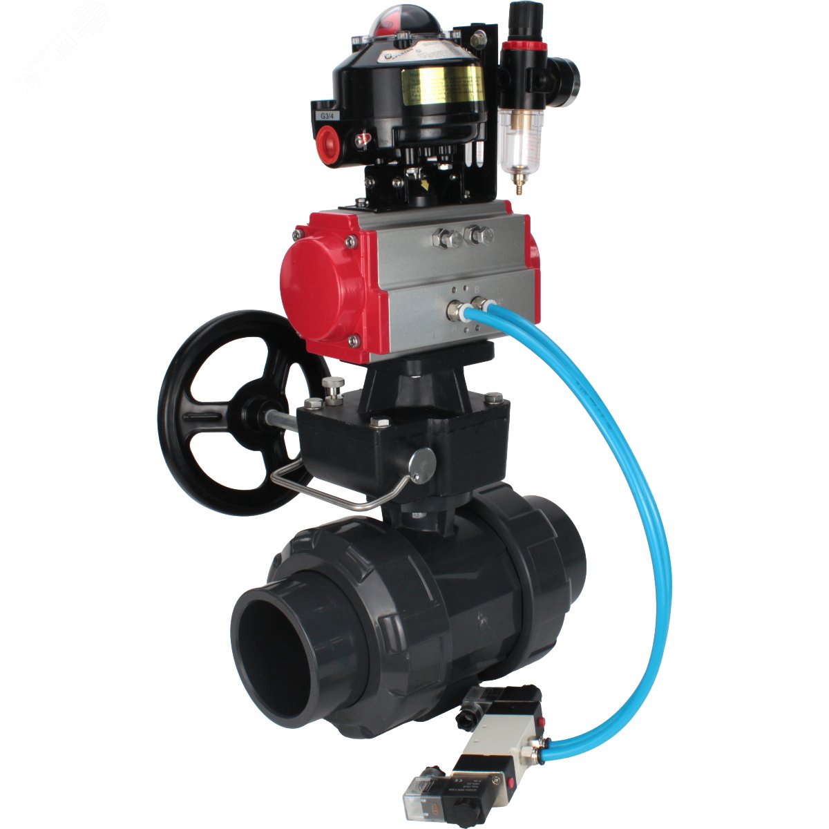 Изображение товара Кран шаровой НПВХ 15 мм Ру 10 с пневмоприводом и муфтовым соединением