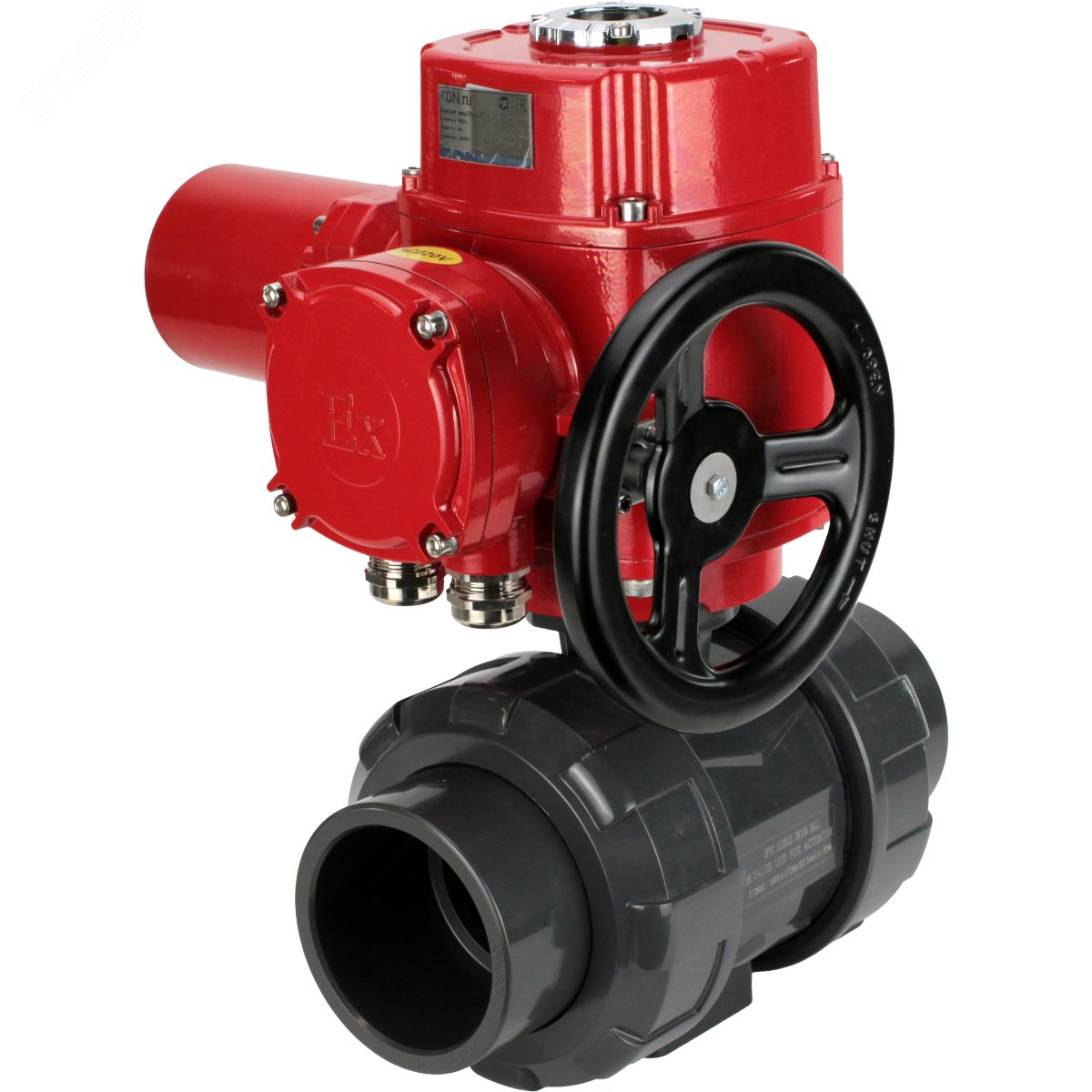 Изображение товара Кран шаровой НПВХ-НПВХ Дн40 Ру10 электропривод взрывозащищенный IP67