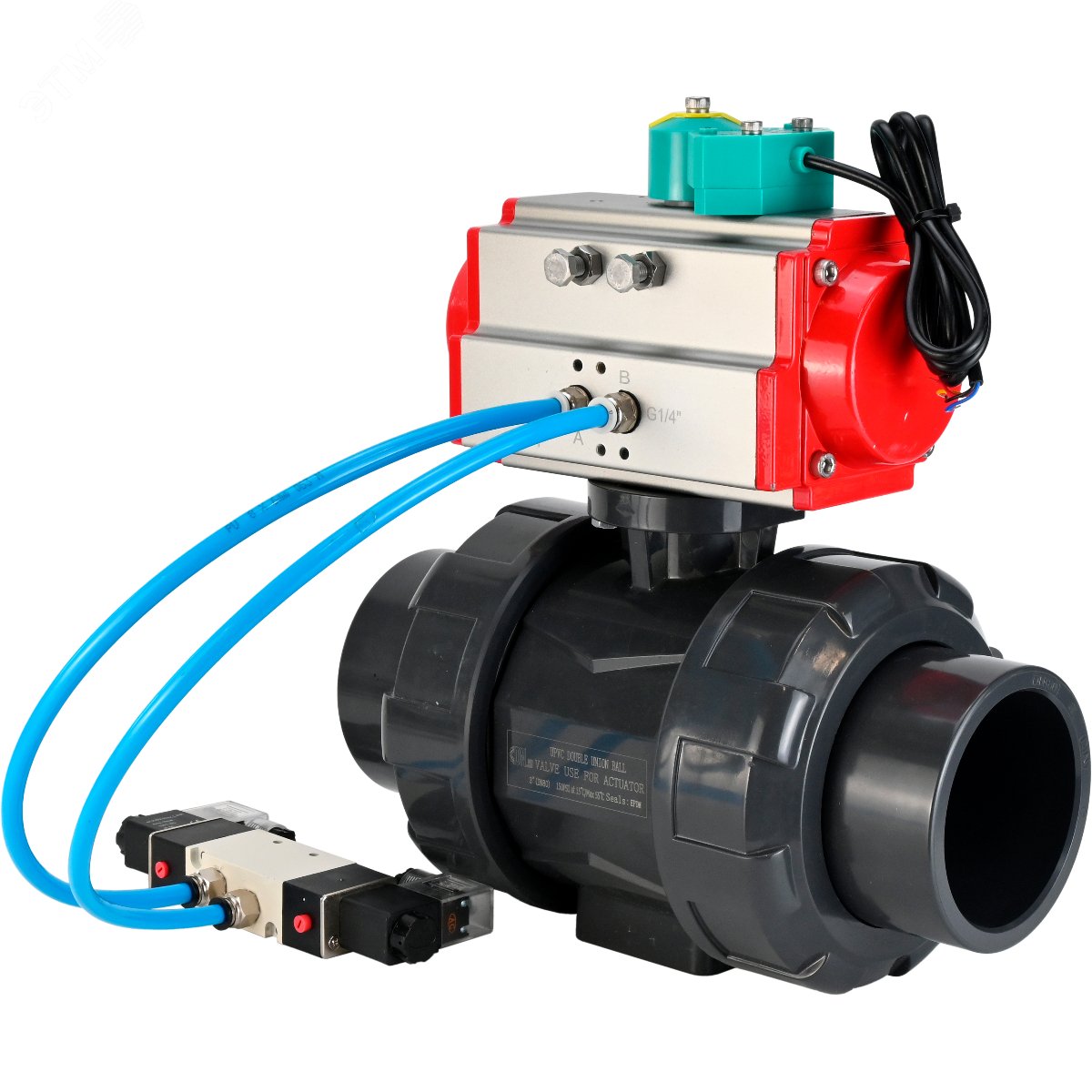 Изображение товара Кран шаровой полнопроходной НПВХ с пневмоприводом Dn20 Ру10