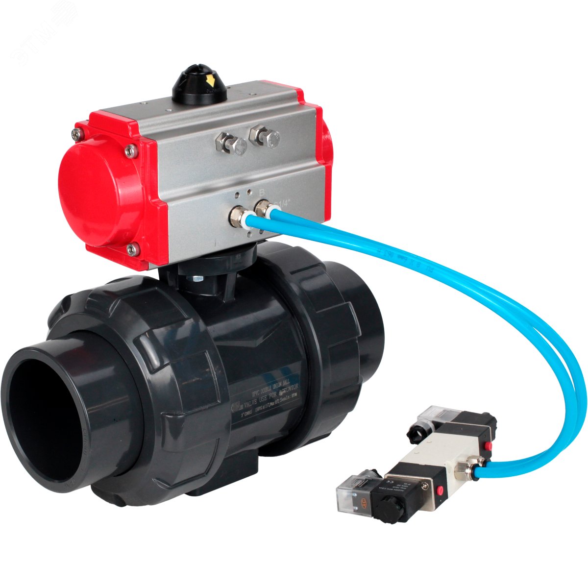 Изображение товара Кран шаровой НПВХ полнопроходной Ру10 15 мм пневмоуправление