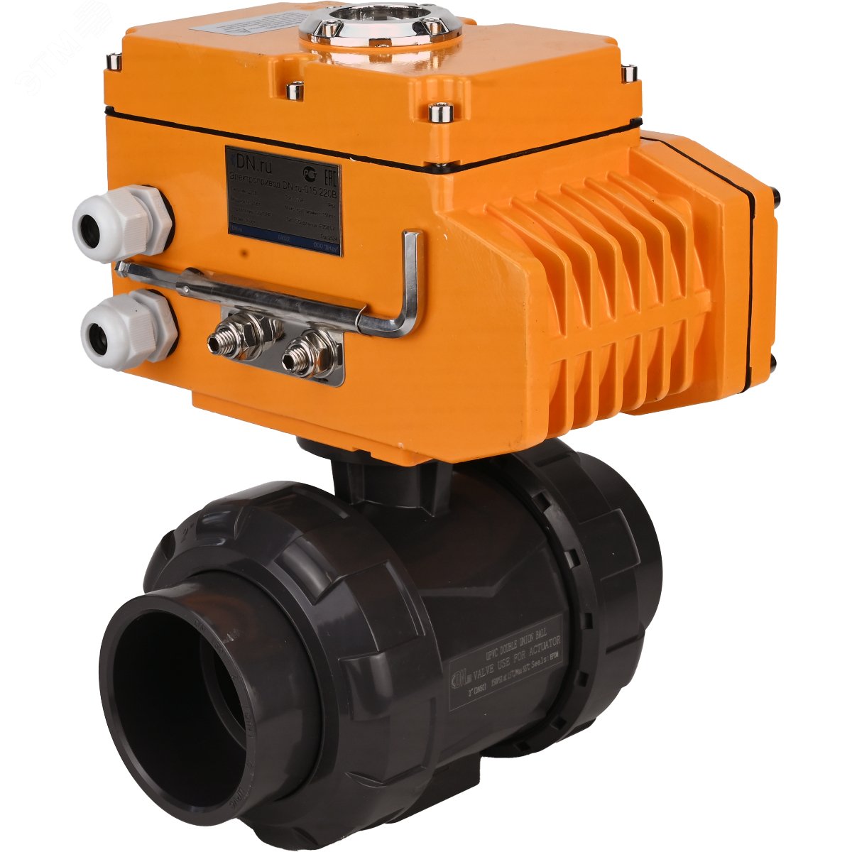 Изображение товара Кран шаровой НПВХ полнопроходной с электроприводом 20 мм 10 бар Россия