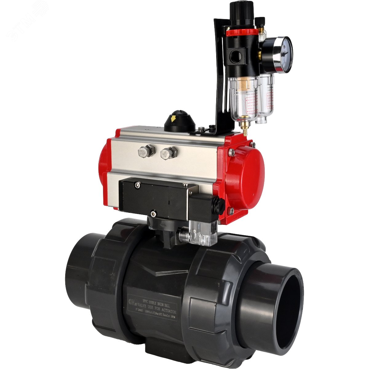 Изображение товара Кран шаровой НПВХ Дн20 Ру10 пневмоуправляемый для воды и воздуха