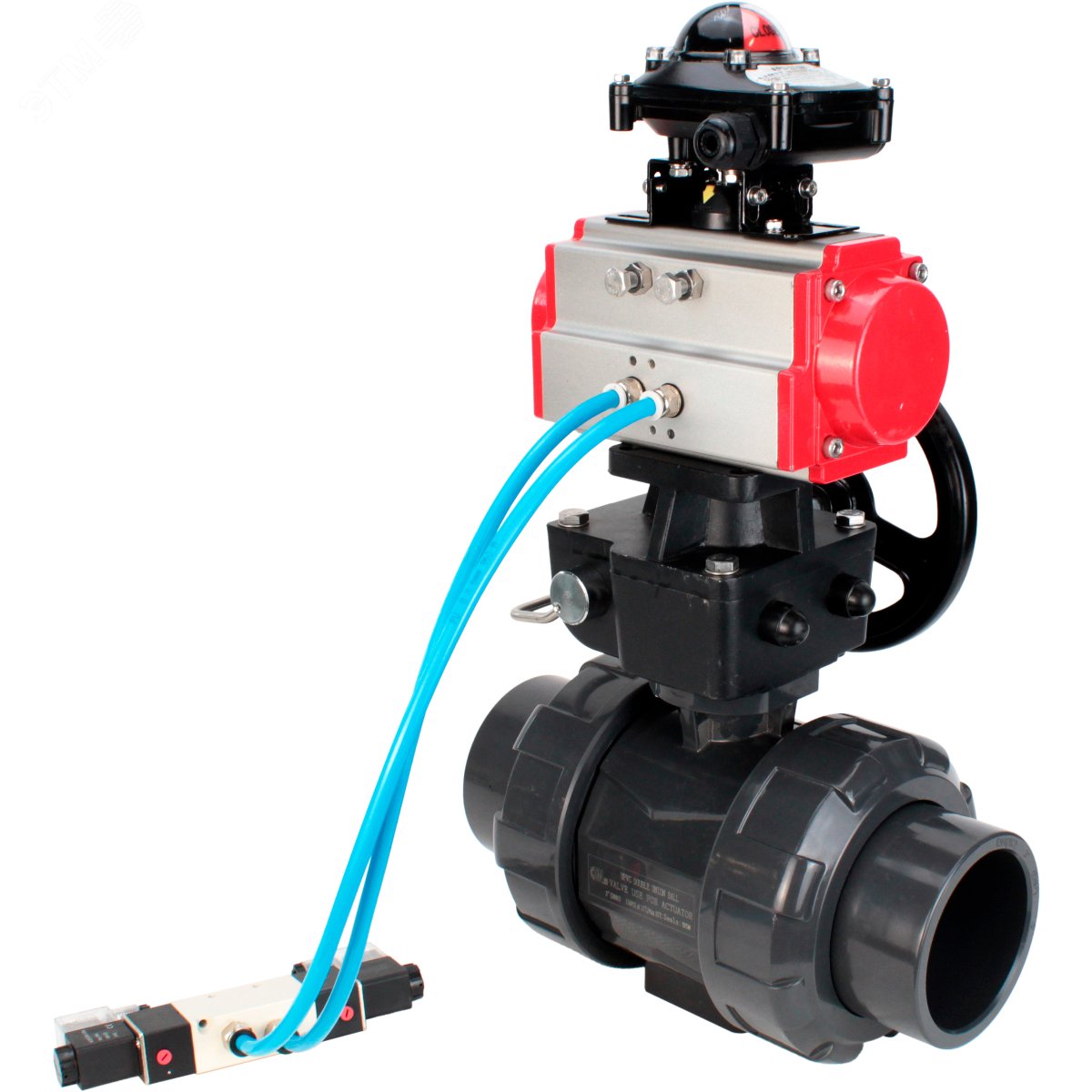 Изображение товара Кран шаровой НПВХ-НПВХ Дн40 Ру10 пневмоуправляемый полнопроходной