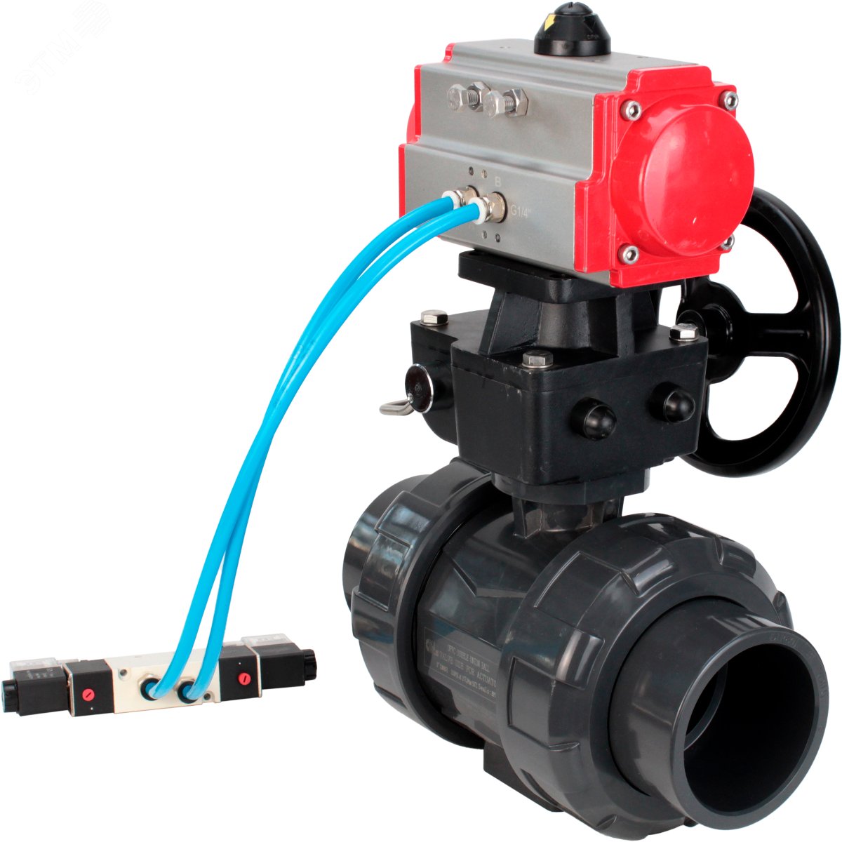 Изображение товара Кран шаровой НПВХ полнопроходной с пневмоприводом 25 мм Россия