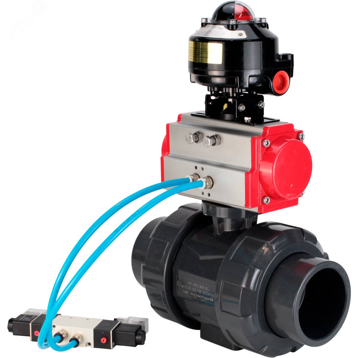 Изображение товара Кран шаровой НПВХ полнопроходной с пневмоприводом 15 мм Россия DN.ru