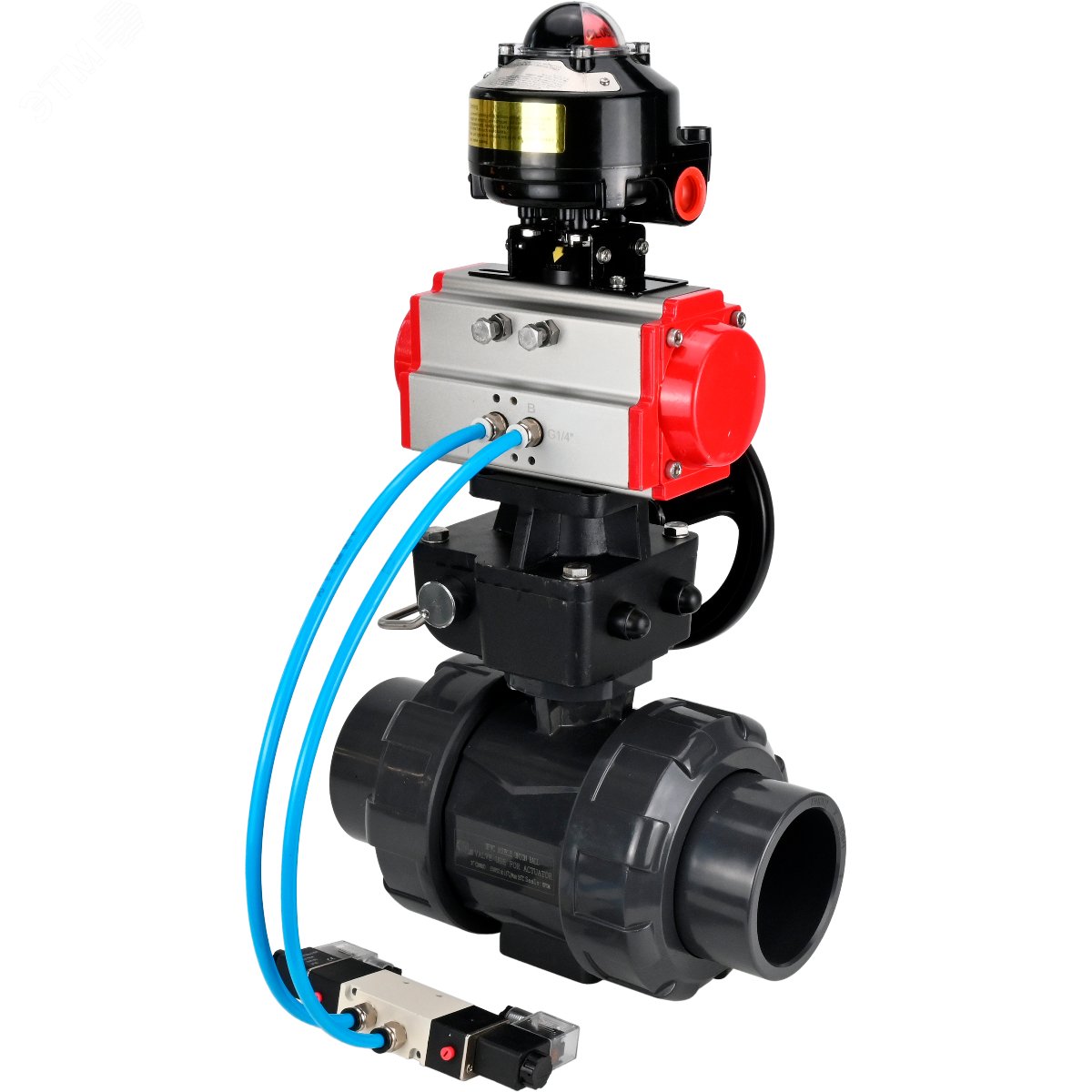 Изображение товара Кран шаровой полнопроходной НПВХ 25 мм Ру 10 с пневмоприводом и муфтовым соединением