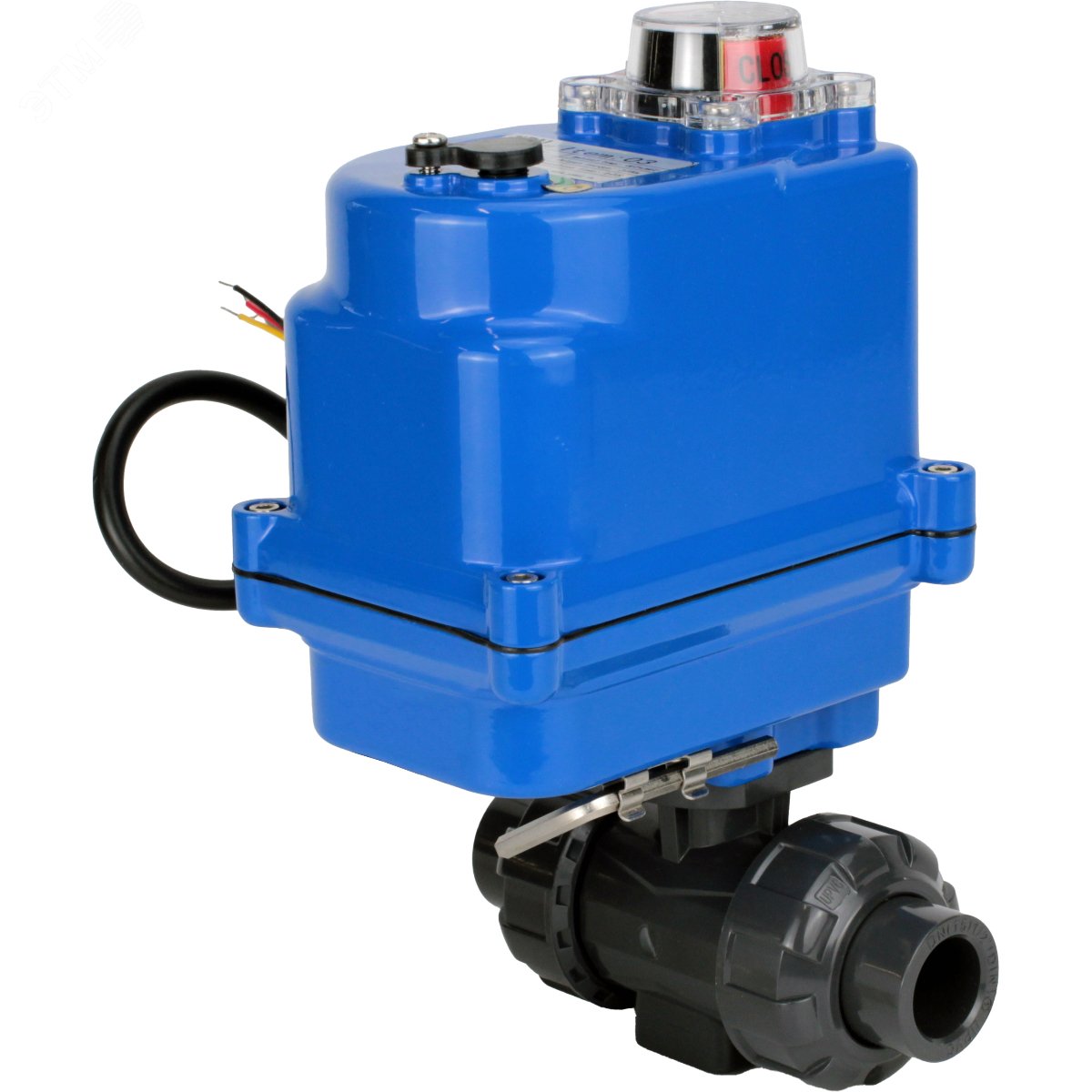 Изображение товара Кран шаровой НПВХ-НПВХ Ру10 Дн50 с электроприводом и разборным соединением