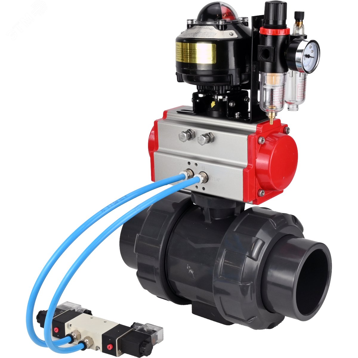 Изображение товара Кран шаровой НПВХ Dn80 Ру10 с пневмоприводом для систем водоснабжения