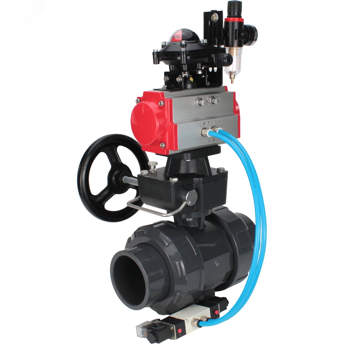 Изображение товара Кран шаровой НПВХ-НПВХ-E-FP-GRM-ISO Дн15 Ру10 полнопроходной с пневмоприводом