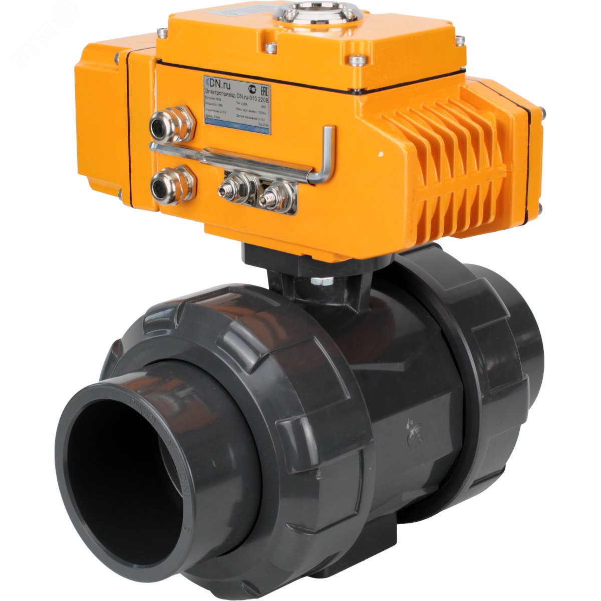 Изображение товара Кран шаровой НПВХ Ду100 Ру10 электропривод с датчиком обратной связи