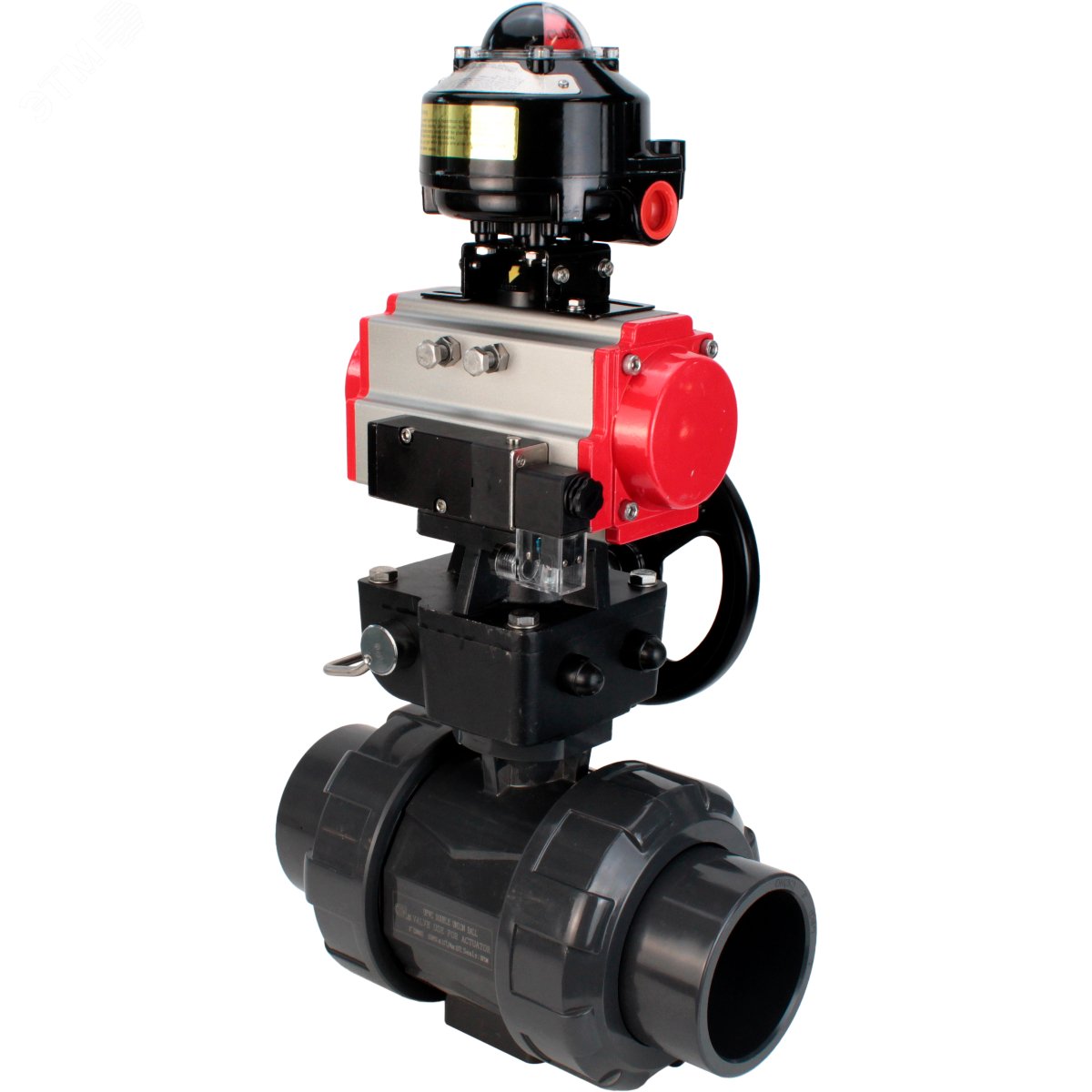 Изображение товара Кран шаровой НПВХ полнопроходной Дн25 с пневмоприводом и муфтовым соединением